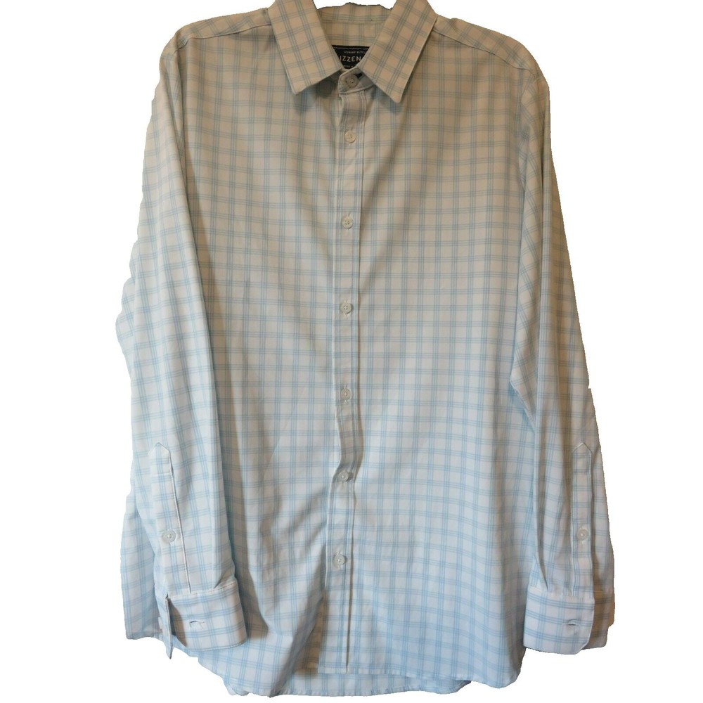 Mizzen+Main Mens Shirt Blue Sz M Standard Fit Check Long Sleeve Button Up USA